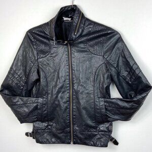 Rip Curl Black Vegan Leather Moto Jacket Zipper Womens Size Medium Biker Coat‎ M